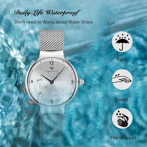 Vista 6 de RORIOS Creative - Reloj analógico de cuarzo para mujer, con correa de malla de acero inoxidable, resistente al agua