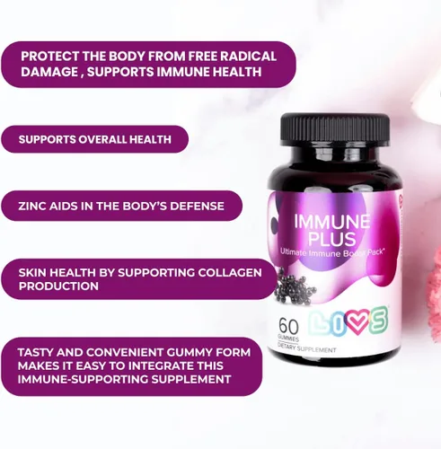 Vista 4 de LIVS Gomitas Immune Plus – Extracto de saúco con vitamina C, D3 y zinc Suplementos de apoyo inmunológico a base de plantas para adultos y niños