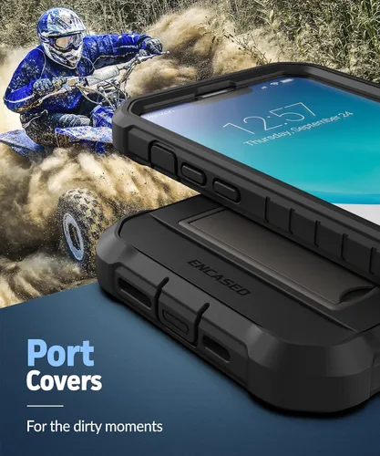 Vista 7 de Encased Juego de cinturón 2 en 1 para iPhone 14 Pro Max, funda protectora resistente con soporte integrado y soporte de clip para funda (negro)