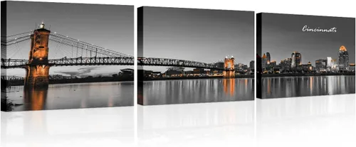 Vista 45 de 3 paneles de Atlanta Skyline vista de la ciudad en blanco y negro, imágenes panorámicas de edificio de ciudad, decoración de pared para sala