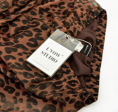 Vista 7 de L'VOW Falda larga elástica con estampado de leopardo para mujer, vestido plisado de cintura alta
