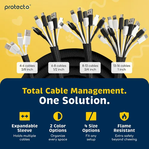 Vista 6 de PROTECTO Protector de Cables Resistente para Perros y Gatos, Funda Larga de 10 Pies, Cubierta de Cable de 1/2 Pulgada Fácil de Usar para Mascotas