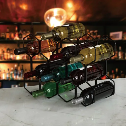 Vista 7 de Buruis Estante de vino para encimera, soporte de vino de metal para 14 Negro