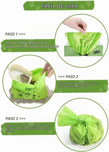 Vista 4 de Bolsas de arena para gatos biodegradables para desechos de gatos, a prueba de fugas, duraderas y sin perfume, grandes para adaptarse a cualquier