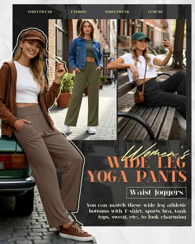 Vista 173 de Neer - Conjunto de 3 pantalones de yoga de pierna ancha para mujer - Pantalones deportivos cómodos, holgados, de cintura alta y casuales