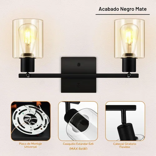 Vista 5 de Iluminación LED para techo, luz de pista de 17 pulgadas con pantalla de vidrio transparente, foco de techo negro para cocina, cabezal giratorio