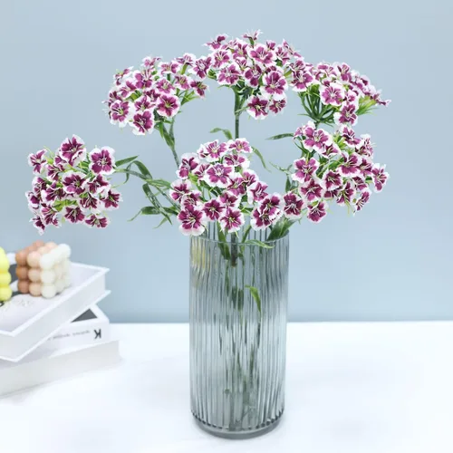 Vista 5 de Htmeing 5 flores artificiales de seda de Dianthus con tallo para arreglos de boda, centro de mesa, fiesta, decoración del hogar y cocina (morado)
