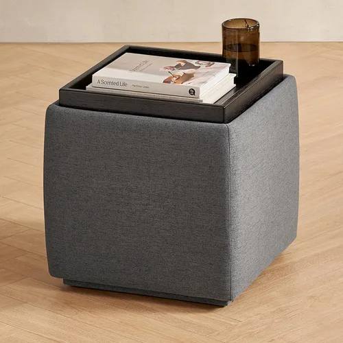 Vista 16 de mopio Levi - Otomana de almacenamiento con bandeja reversible, mesa de centro cuadrada tipo baúl moderna, otomana de taburetes tapizados