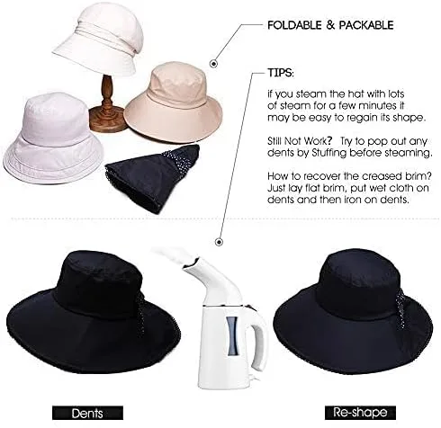 Vista 6 de Comhats Sombrero de verano plegable de algodón para mujer, protección UV, ala ancha, jardinería, viajes, 21.3-25.2 in