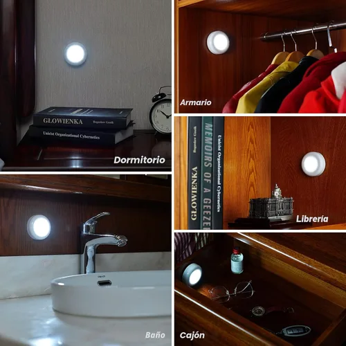 Vista 7 de STAR-SPANGLED Paquete de 6 luces con sensor de movimiento de 2.8 pulgadas para interiores, funciona con pilas AAA, luz LED para pegar en escaleras