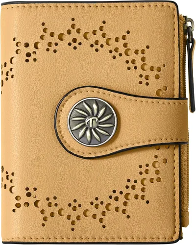 Vista 20 de Tipmile - Cartera pequeña para mujer, cartera de cuero con bloqueo RFID, plegable con bolsillo para monedas y con cremallera, Beige, Casual