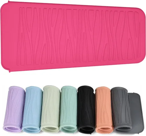 Vista 19 de Alfombrilla de silicona resistente al calor con bolsa para herramientas de peinado del cabello, 1 unidad, gris, silicona, plana, cabello seco, 11 x