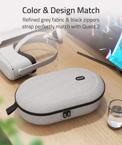 Vista 7 de Syntech Funda de transporte rígida compatible con MetaOculus Quest 2 accesorios VR auriculares con correa Elite controles táctiles y otros