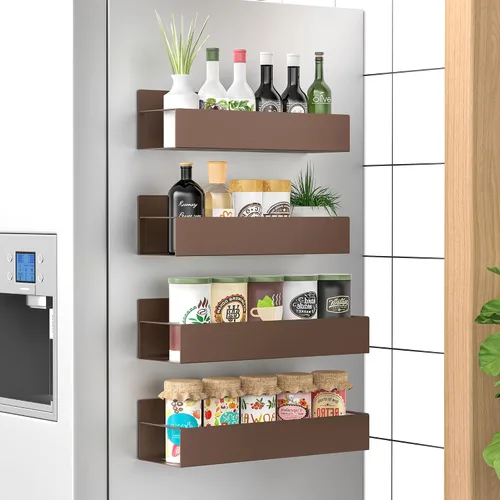 Vista 26 de HuggieGems Paquete de 6 organizadores magnéticos de almacenamiento de especias para refrigerador y horno, organizadores negros para nevera