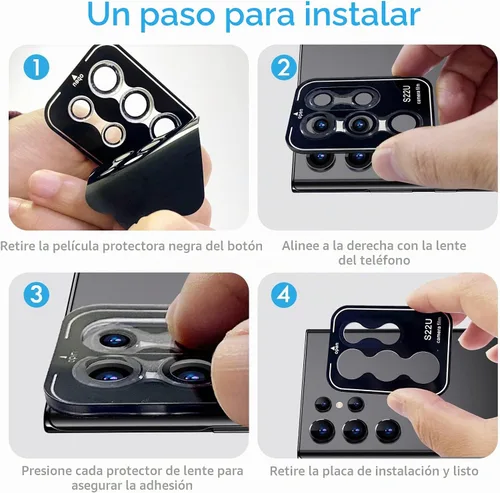 Vista 6 de Protector de lente de cámara para Samsung Galaxy S22 Ultra, protectores de lente individuales con marco de alineación, funda protectora de pantalla