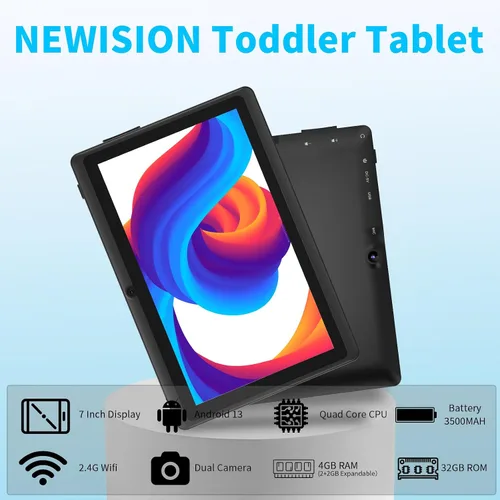 Vista 7 de Tablet de 7 pulgadas con estuche, tabletas Android de cuatro núcleos, 4 GB RAM 32 GB ROM 512 GB expandibles, pantalla IPS HD de 1024x600, 3500 mAh
