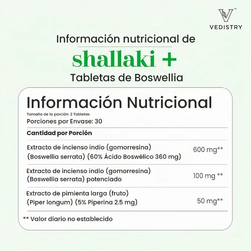 Vista 2 de Vedistry Boswellia Serrata Suplementos 700 mg, tabletas de Boswellia para el bienestar óseo y articular, apoyo ayurvédico para articulaciones
