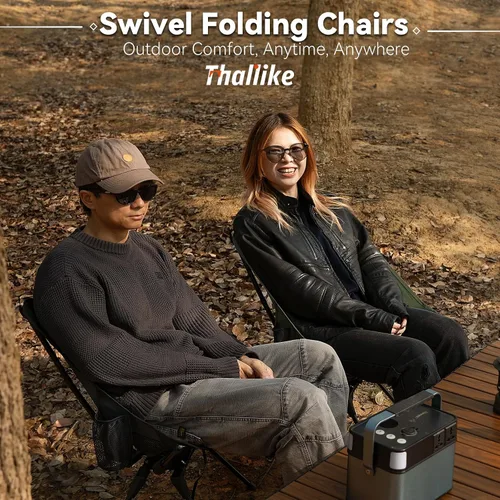Vista 7 de Silla de camping giratoria de 360° mejorada para adultos, silla plegable portátil con soporte para tazas, mochila compacta ligera para exteriores