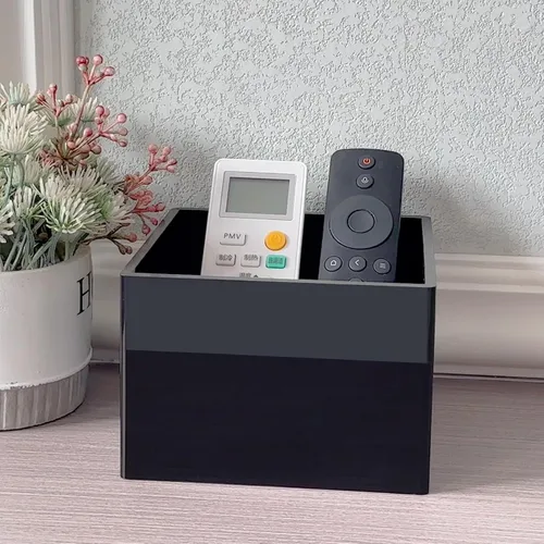 Vista 2 de Caja organizadora de control remoto, soporte de controlador de TV de acrílico para mesa, color negro