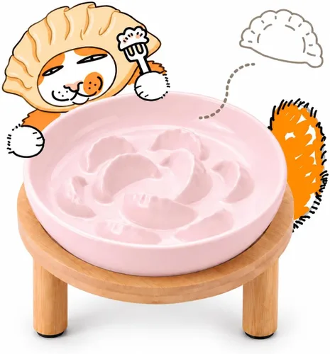 Vista 24 de Cuencos elevados de cerámica para gatos con soporte de bambú, platos elevados de comida para mascotas para gatos y perros pequeños, comedero