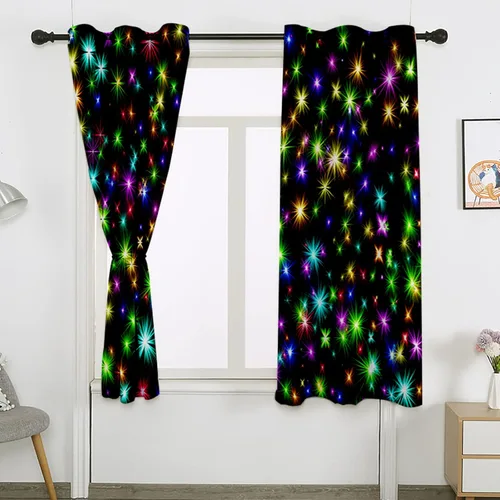 Vista 3 de Cortinas opacas negras con diseño de estrella brillante para dormitorio, 63 pulgadas de largo, 2 paneles de 42 x 63 pulgadas, para oscurecer