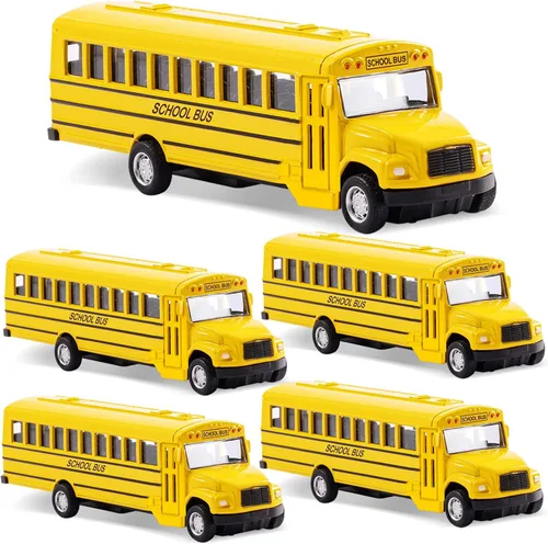 Vista 8 de Paquete de 2 juguetes de autobús escolar amarillo de 5.5 pulgadas, vehículos de juguete de metal fundido a presión, recuerdos de fiesta, el mejor