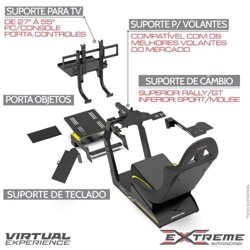 Vista 8 de Extreme Simracing Racing Simulator Cockpit With All Accessories (BlackYellow) - VIRTUAL EXPERIENCE V 3.0 Racing Simulator For Logitech G27, G29