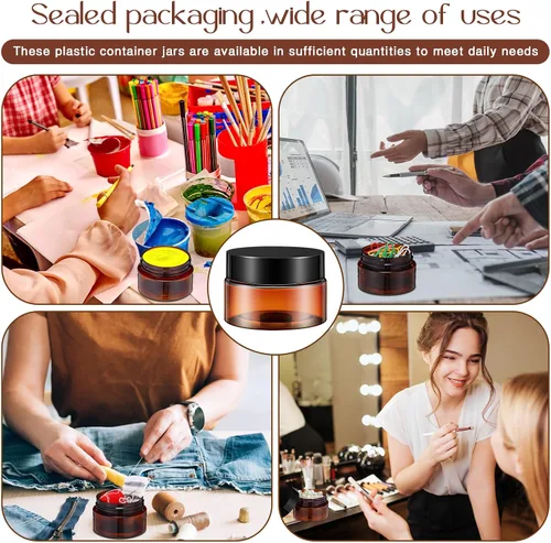 Vista 6 de SATINIOR 100 tarros de plástico con tapas, recipientes pequeños, tapas de boca ancha, pequeños recipientes de plástico para loción, crema, diamantes