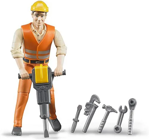 Vista 3 de Bruder 60021 bworld Trabajador de la Construcción Piel Media con Accesorios