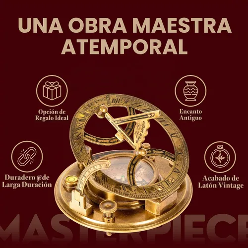 Vista 5 de Brújula grande de reloj de sol de 5 pulgadas con caja de madera de palisandro, reloj de reloj de sol de latón antiguo steampunk perfectamente