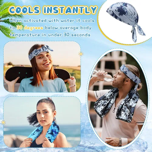 Vista 5 de 4 bandanas refrescantes para hombres y mujeres, bandanas que absorben la humedad, bufandas, protección solar que se enfría al instante cuando está