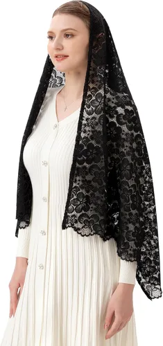 Vista 5 de PAMOR Bufanda rectangular de velo de capilla para mujer, velos de iglesia católica, mantilla, chal para cubrir la cabeza
