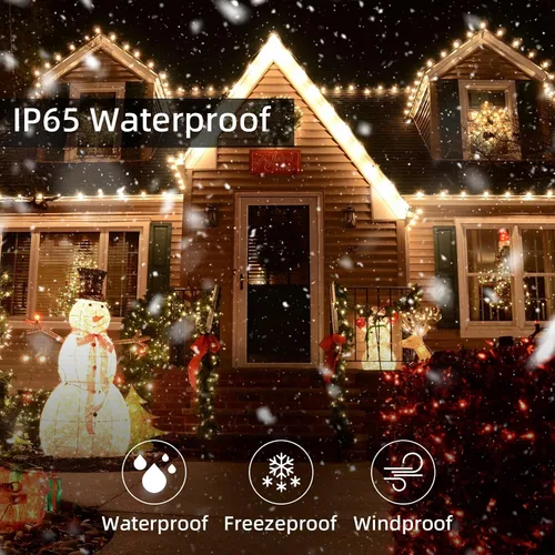 Vista 4 de Guirnalda de luces solares impermeables para exteriores, 200 luces LED extralargas de 82 pies, luces solares de Navidad, luces solares impermeables