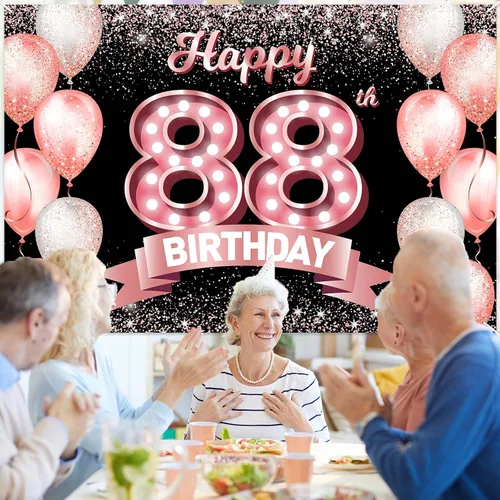 Vista 16 de Cartel de feliz cumpleaños décimo oro rosa, telón de fondo, saludos a 10 años, globos de confeti, decoración temática para niñas de 10 años