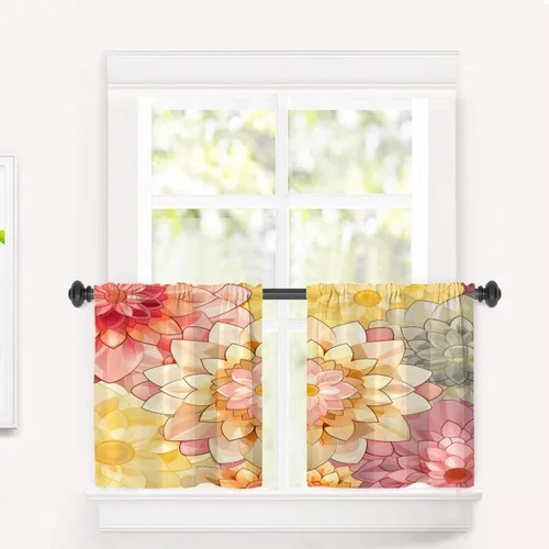 Vista 71 de Cortinas opacas de poliéster multicapa para cafetería, con diseño de diamantes, 2 unidades, 26 x 24 pulgadas