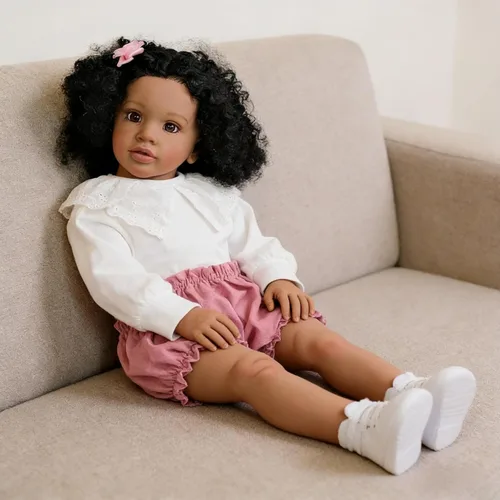 Vista 3 de RXDOLL Muñecas de bebé recién nacidas afroamericanas de 26 pulgadas, niña negra, muñeca realista Reborn de tela, cuerpo de tela, muñecas de bebé