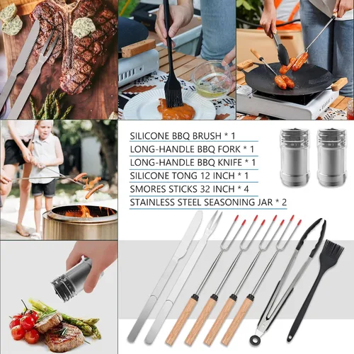 Vista 6 de Wesqunie Juego de utensilios de cocina para camping, 25 piezas, kit de artículos esenciales de cocina de campamento, accesorios portátiles