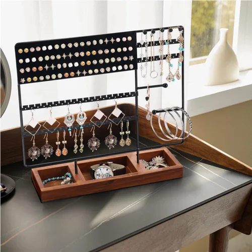Vista 5 de Flexzion Soporte organizador de joyas, soporte para collares y aretes, pulsera y anillo, soporte para árbol de joyería, soporte de exhibición