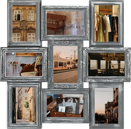 Vista 11 de Jerry & Maggie 12 Aperturas Marco de Fotos Collage Rústico 23×18 PVC con Acabado Vintage en Relieve, Portarretratos para Selfie, Galería de Collage