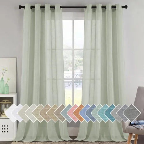 Vista 142 de H.VERSAILTEX Cortinas de lino de mezcla natural para sala de estar/cortinas de lino semitransparentes reductoras de luz de 54 pulgadas de largo
