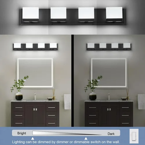 Vista 5 de SineRise Lámparas de tocador de baño modernas LED (4 luces, 30 pulgadas, 5CCT), lámparas de pared de baño modernas de acrílico mate negro sobre