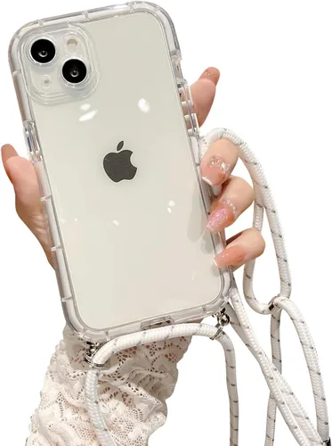 Vista 10 de Funda transparente para iPhone 12 Pro Max con cordón cruzado, delgada, translúcida, a prueba de golpes, suave, con correa de hombro ajustable