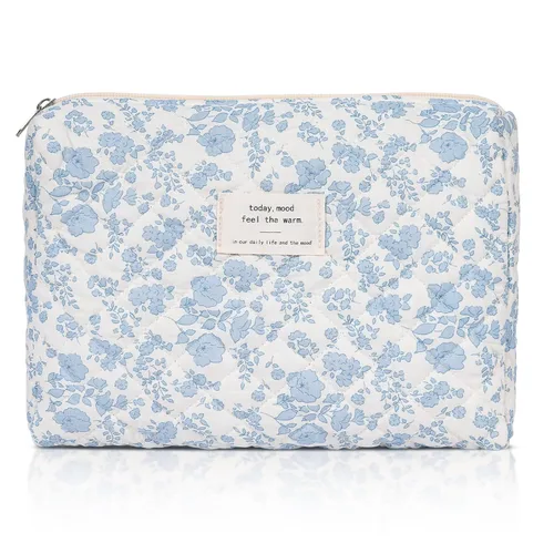Vista 12 de honitty Bolsa de maquillaje, bolsas de cosméticos acolchadas, bolsas de maquillaje florales grandes para mujeres, organizador de maquillaje, bolsa