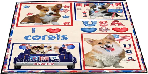 Vista 11 de Doggie of the Day Corgi Dogs Floor Mat - 4th of July Independence Day - Best Dog Doormat - Protector Decor - Unique Portrait Art - Premium Quality