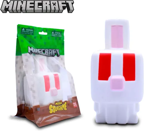 Vista 5 de Minecraft Bunny Mega SquishMe Serie 4 – Peluche oficial de 6" de hinchado lento – Conejo coleccionable, vaca Mooshroom, tortuga y oveja verde