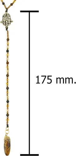 Vista 4 de AeraVida Elegante collar de Lariat de cuerda de algodón de ojo de tigre de mano de protección de Hamsa, Resina, Ojo de tigre