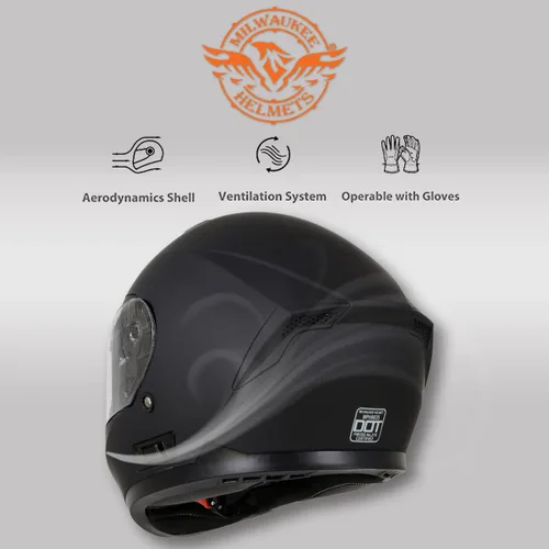 Vista 5 de Milwaukee Helmets MPH9835DOT 'Sweeper' - Casco de motocicleta de cara completa para hombres y mujeres, con visera desplegable