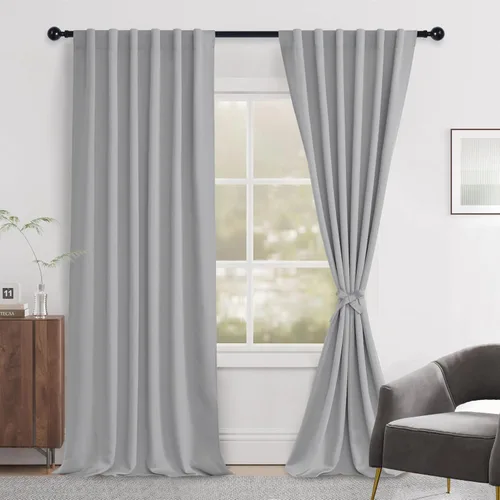 Vista 87 de Hiasan Cortinas opacas negras para dormitorio, cortinas opacas cortas de 45 pulgadas de largo, con aislamiento térmico, bolsillo para barra