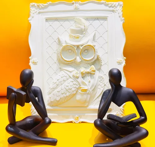 Vista 4 de Estatua negra de 2 piezas para decoración del hogar, estatua de pensador de lectura negra, figuras modernas, escultura estética abstracta, juego