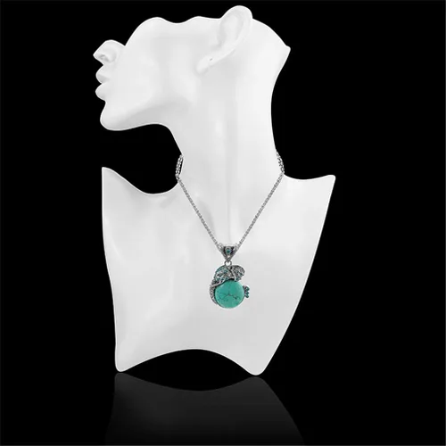 Vista 4 de YAZILIND Collar retro turquesa para mujer, con forma de elefante, collar de cadena de plata tibetana turquesa, Metal, no conocido